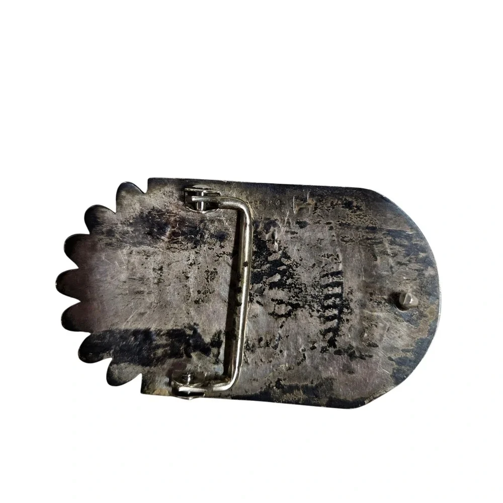 Vintage 70s Hopi‎ Sterling Silver Belt Buckle Native American Verden Mansfield